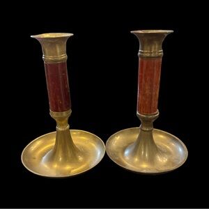 Vintage Brass & Wood Candle Holders